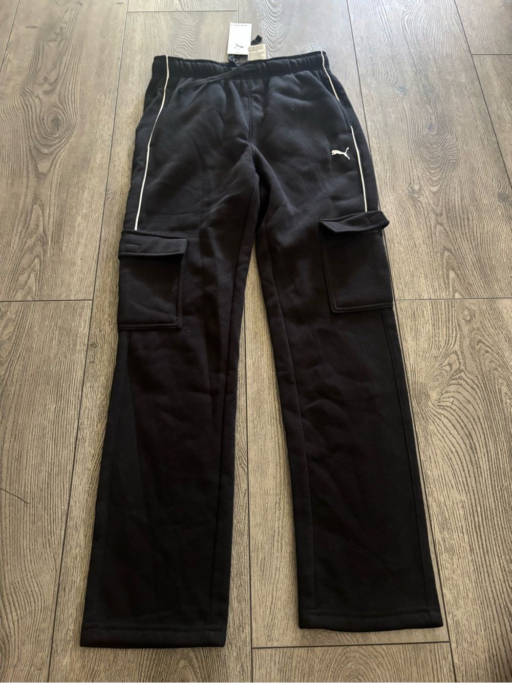 Puma Black Cargo Track Pants with White Trim